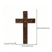 Cross with Floral Relief Freestanding Carved Wood Cross Rustic for Tabletop
