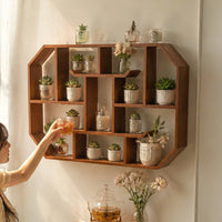 Wooden wall Display Shelf Multi-Tier Tea Cup Rack-Saving Wooden wall Shelf for Bedroom