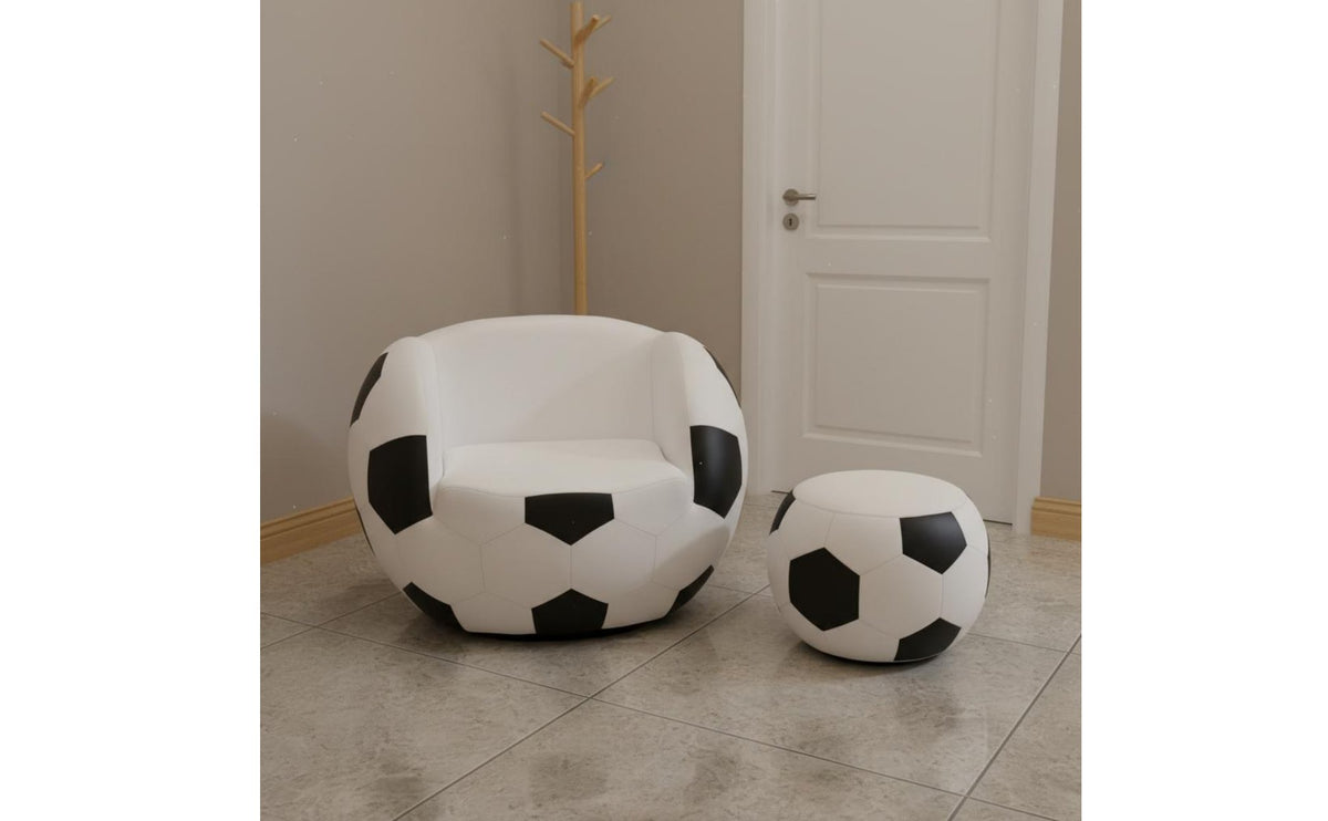 2 Pieces Matching Footstool Soccer Ball Chair Creative Design Football Armchair Comfortable Sports Theme Chair Set Swivel Base for Teens, Kids, Playroom, Game Room, Bedroom