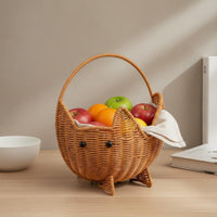 Multi-Use Feline-Shaped Wicker Basket Decorative Feline Face Hand Basket Handles Soft and Structured for Flower Arrangement, Gift Giving, Table Display