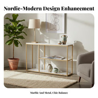 Nordic Design 3-Tier Narrow Table Marble Pattern Top Asymmetrical Multi-Tier Shelf Minimalist Design Sideboard Freestanding for Apartment Dwellers, Homeowners, Renters, Entryway, Hallway, Dining Room, Small Areas
