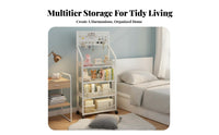 Movable with casters Multi-Tier Pegboard Trolley Space Saving Rolling Shelf adaptable Household Storage Easy Assembly for Students, Homeowners, Office Workers, Living Room, Bedroom, Kitchen, Classroom