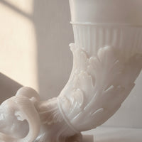 Vase with Ram Head Faux-Jade Horn Vase Vessel Sculptural Embossed for Mantel, Console Table