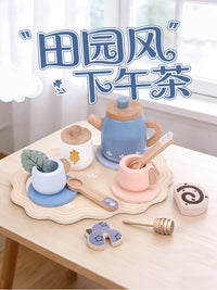 跨境儿童早教过家家下午茶甜点仿真茶具茶壶组合套装泡茶木制玩具