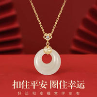 S925纯银和田玉佩平安扣项链锁骨链圆圈吊坠母亲节礼物送妈妈生日