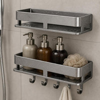 Cream Style Bathroom Shelf Wall-Mounted No-Drill Toilet Washbasin Storage Rack with Hooks