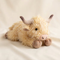 Long-Horned Highland Cow Plush Toy Shaggy Highland Cow Stuffed Animal Cuddly Cattle Plush Toy Huggable for Children, Toddlers, Nursery Decor, Shelf Display