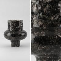 Silver-Speckled Vase with Scalloped Rim Black Bulbous Vase Glossy Decorative for Home Decorators, Florists, Living Room, Entry Table, Display Shelf