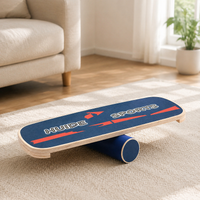 Wood Roller Balance Board, Dark Blue 73.5x28cm Foam Roller, Anti-Slip Wobble Board for Surfing Skiing Training, Rehabilitation & Fitness