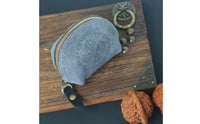 Suede Texture Leather Pouch Gold Zipper Jewelry Storage Pouch Embossed Floral Portable Jewelry Organizer