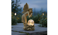 Glass Ball Fairy Sculpture Outdoor Use Resin Fairy Statue Flower Base Celestial Figure Figurine for Patio