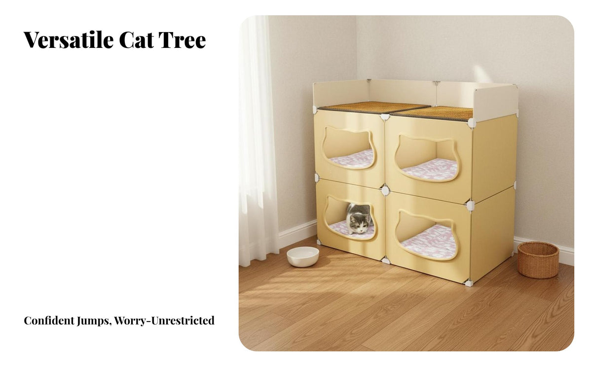 All Seasons Use Multi-Level Cat House Sturdy Construction Modular Cat House Easy to Clean for Cats, Kittens, Play Area, Indoors, Living Room, Playroom