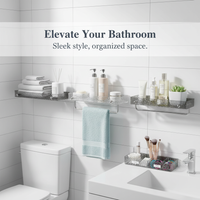 Luxury Wall-Mounted Bathroom Shelf with Towel Bar for Cosmetics and Toiletries, No-Drill Installation