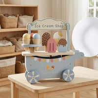 Wooden Ice Cream Cart Rolling Wheeled Ice Cream Cart Interactive Play Plaything