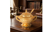 Ornate Sugar Bowl with Lid and Spoon Vintage-Style Sugar Bowl with Spoon Gold-Colored Elegant Embossed for Collectors