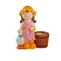 Planter with Child Figure Decorative Planter Hand-Crafted Barrel Flower Pot for Gardeners