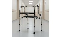 Rehabilitation Support Stainless Steel Mobility Aid Non-Slip Foot Pads Folding Mobility Aid with Seat Foldable Walking Frame for Rehab Patients