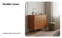 expandableable Design Retractable Corner Dressing Table Ample Storage Corner Vanity Set Modern design Bedroom Furniture Rounded Edges for Women, Homeowners, Adults, Small Space, Apartment