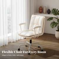 Height Adjustable pivot Chair with Casters Ergonomic rear supportrest Upholstered Armless Rolling Chair paddinged Seat Office Furniture firm support padding for Students, Teens, Adults, Study Room, Bedroom, Small Apartments