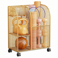 Metal Home Gym Storage Trolley Grid-styleGrid Fitness Equipment Organizer Arched Side Panels Exercise Gear Rack Two Shelf Levels