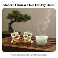 Chinese Protector Lion Figurine Feng Shui Wealth Luck Lion Statue Housewarming Gift Foo Dog Statue for Collectors, Office, Tea Room, Home Entrance