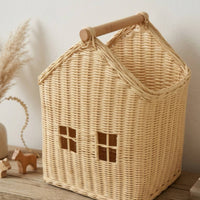 House-Shaped Basket Handwoven rattan Basket with Handle Decorative for Kids, Tabletop, Bookshelf, Nursery