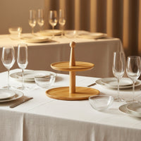 Wooden Cake Stand with Base Bamboo Dessert Display Stand with Shelves Wood Tray for Buffets, Weddings, Banquets