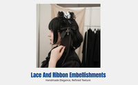 Victorian Celestial Feather Lace Headband, Dark Cosplay Hair Accessory, Punk Subculture, Black Cream Random