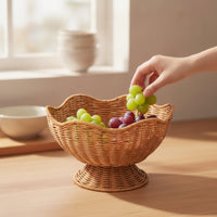 Imitation rattan Basket with Pedestal Handwoven Imitation rattanFruit Basket Round Bowl for Dining Table