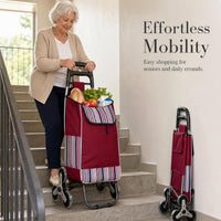Foldable Shopping Cart with Wheels, Portable Grocery Utility Cart for Seniors, Stair Climbing Hand Truck
