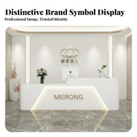 Modern Imitation Marble Reception Desk Light Luxury Design Salon Cashier Desk Easy to Clean LED Lighted Front Counter for Hotel Managers, Spa, Lobby