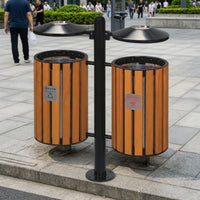 Weather-Resistant Dual Trash Bin with Post Freestanding Outdoor Waste Bin Heavy-Duty Trash Can with Lid Weatherproof for Park, Community, Street