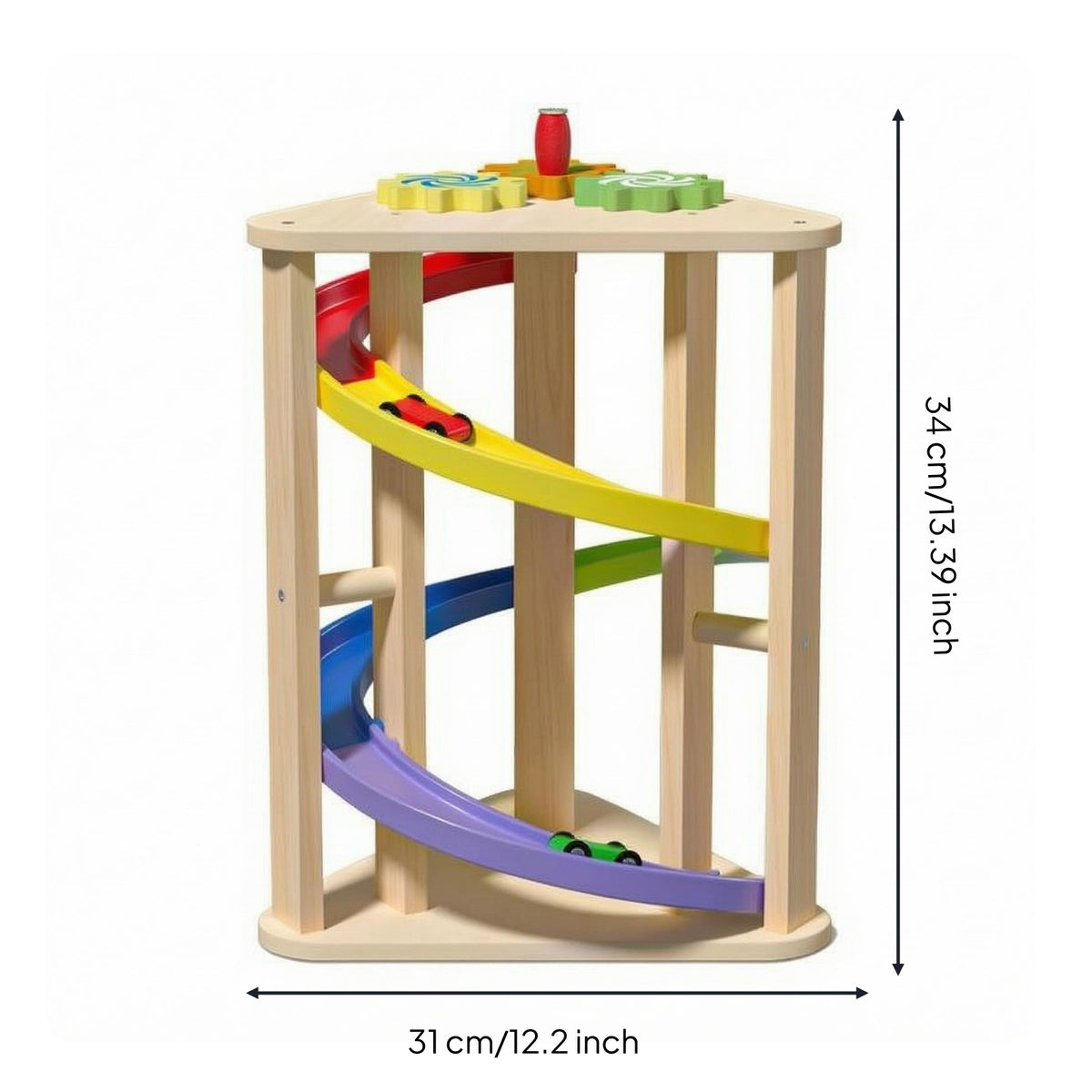 Rotating Slide Track Toy Decorative Gears Wooden Car Track Toy Paint Children's Plaything