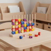 Wooden Bead Threading Board Color Sorting Preschool Counting Frame Early Learning Bead Sorter for Preschoolers, Kindergarten Kids, Classroom