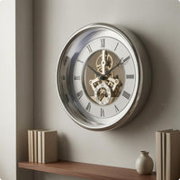 Roman Numeral Wall Clock Moving Gears Transparent Gear Clock Decorative Home Decor for Living Room