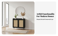 Light Luxury Aesthetic Rattan Door Shoe Cabinet Japanese design Entryway Console Floor-Standing Storage Furniture Ventilated Design for Apartment Dwellers, Homeowners, Families, Foyer, Hallway, Living Room, Bedroom