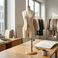 Linen-Textured Female Dress Form Mannequin Light Beige Material-Covered Dress Form Split-Leg Female Mannequin Torso Stand Wooden Base for Dressmakers, Fashion Design