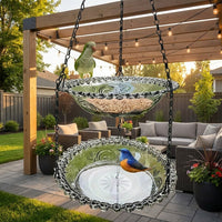 Hanging Bird Feeder and Bird Bath for Outdoor Garden, Round Basin Hanging Decoration, Courtyard Feeder Hanger Chain