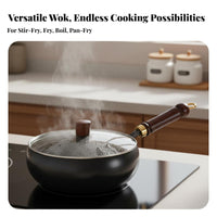 Traditional Chinese Wok Gas and Induction Compatible Carbon Steel Wok Carbon Steel Stir Fry Pan Natural Non-Stick Cookware