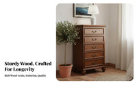 Distressed Finish 5-Drawer Storage Chest Vintage & design 5-Drawer upright Cabinet North American Design vertical chest of drawers Large Capacity for Interior Decorators, homeowners, Adults, Bedroom, Hallway