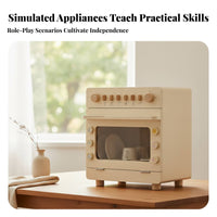 Cream-Colored Pretend Oven Rounded Corners Wooden Kids Oven Front Window Pretend Dishwasher Round Knobs