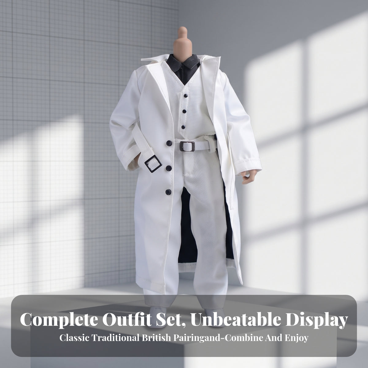 1/12 Scale Doll Outfit Front Button Closure Trench Coat Outfit Side Pockets Miniature Trench Coat