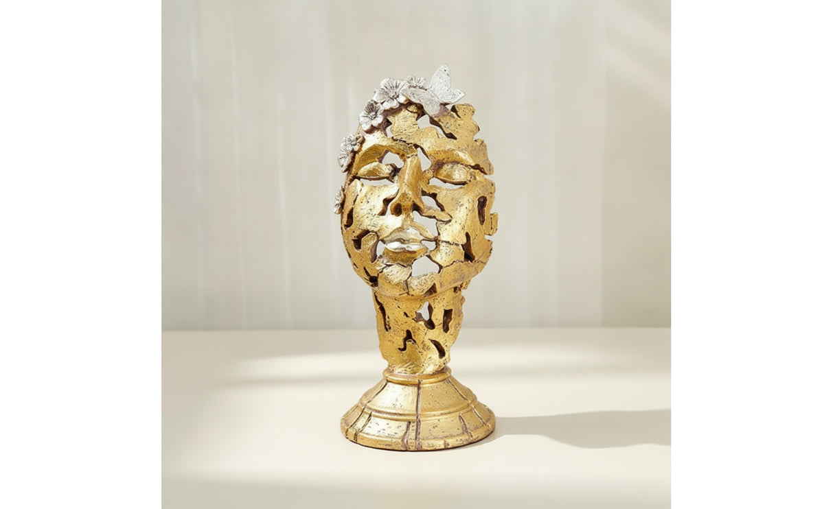 Hollow-out Face Sculpture Gleaming Abstract Face Sculpture Eye-Catching Resin Figurine with Butterfly for Homeowners, Living Room, Entryway Console