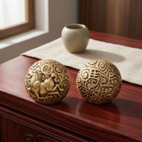 Brass Hand Ball Shiny Finish Carved Brass Sphere Spiraling Patterns Ornamental Piece for Exercise