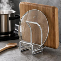 Stainless Steel Pot Lid and Cutting Board Holder for Countertop