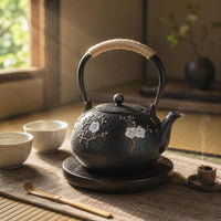 Hammered Cast Iron Teapot Raised Branch Design Floral Cast Iron Teapot