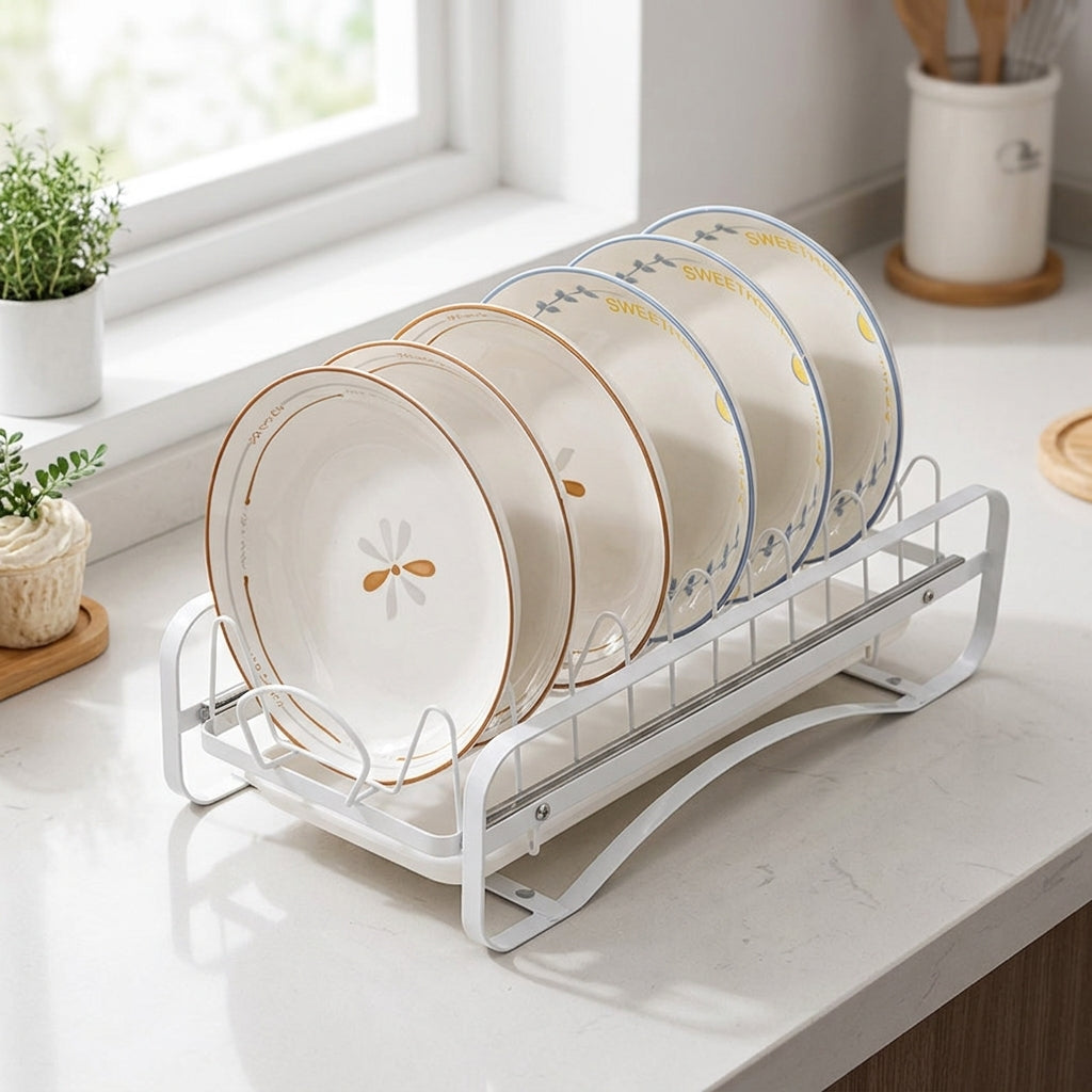 Drawer-Type Dish Drying Rack, Dish Drainer, Carbon Steel, Powder Coating, White, For Small Kitchens, Single Living, 20x10cm