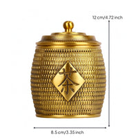Tea Container Canister Woven Texture Lidded Brass Canister Round Bulbous