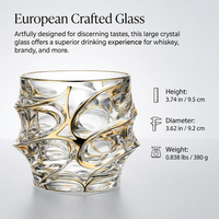 Crystal Whisky Glass for Home Bar, Old Fashioned Glasses Light Luxury Retro, Whisky Tumbler Geometric Pattern, Gold Rimmed Brandy Glasses