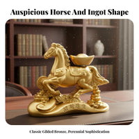 Chinese Astrological Horse Figurine Symbol of Success Running Horse with Wealth Ingot Intricate Details for Business Owners, Living Room, Office